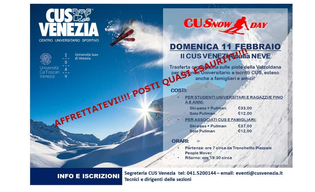 CUSnowday2018 – Uscita sulle neve – I posti vanno a ruba!!!!!