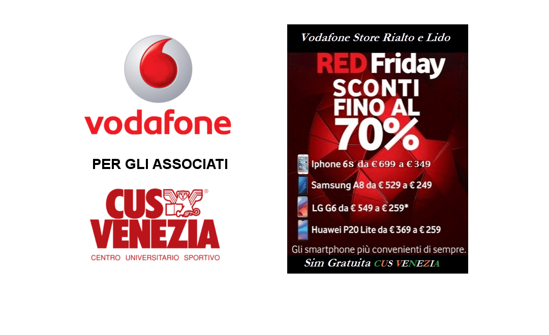 NON PERDERE LA PROMOZIONE VODAFONE PER GLI ASSOCIATI CUS VENEZIA!!!!